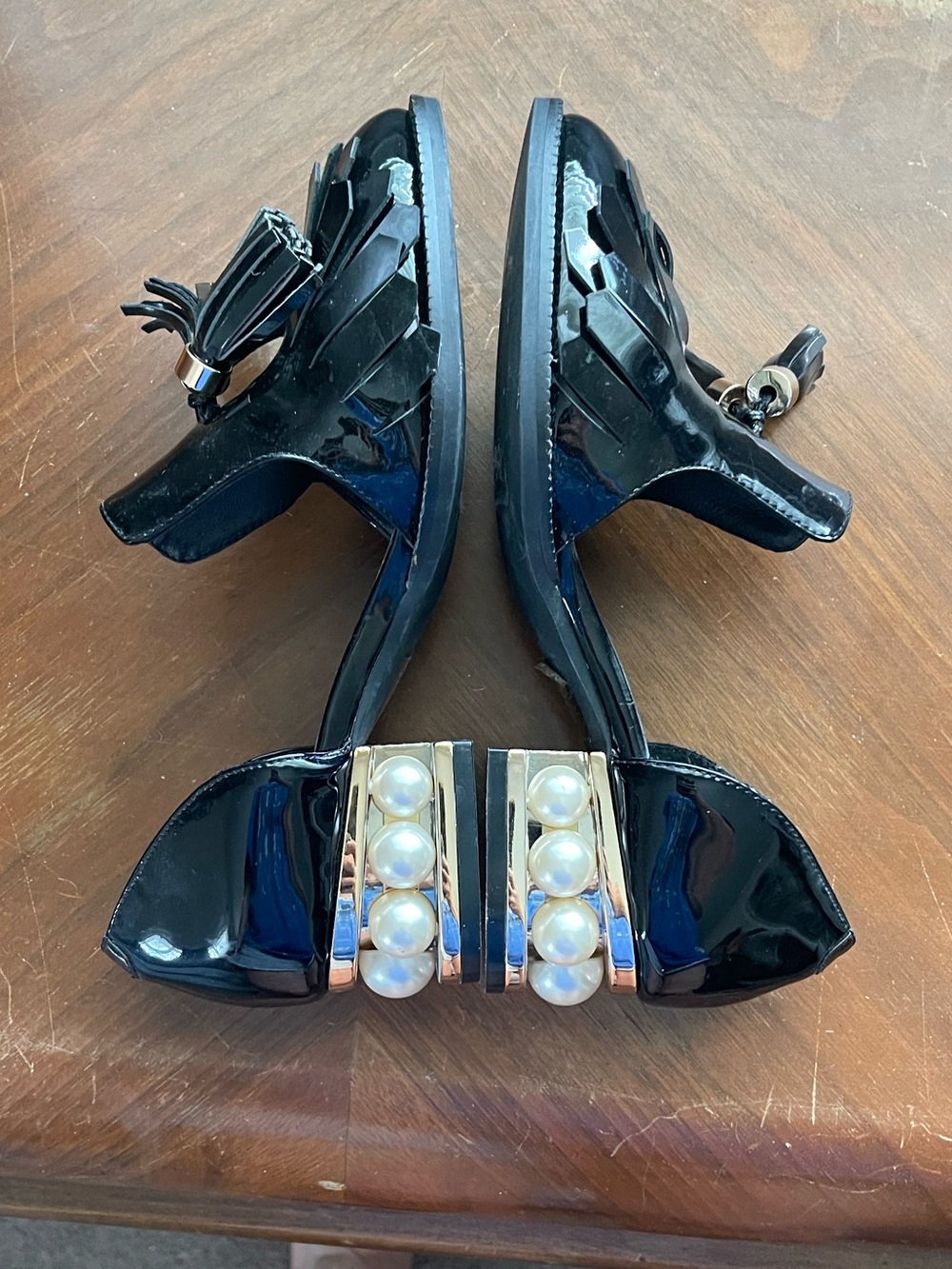 Jeffrey Campbell Black Patent Tassel Pearl Heel Loafers - Picture 4 of 10